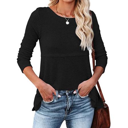 Enfärgad Basic Långärmade T-shirts Höst Kvinnor Tillbaka Hollo