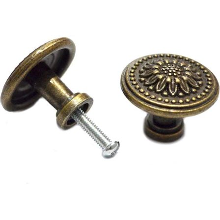 8 st bronsknoppar antika runda lådhandtag vintage handtag enkelhåls dekorativ blommig hårdvara för möbler skåp skåp byrå (dia:1-1/4