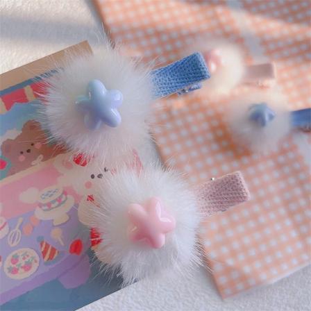 2 st plysch femuddig stjärnhårklämma för flicka rosa+blå