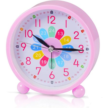 Analog barnklocka, digital barnklocka, tick-fri alarmklocka, sängklocka (rosa)
