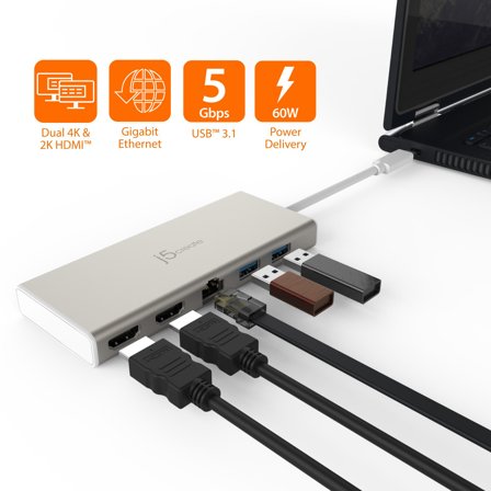 j5create JCD381-N - dokkingstasjon - USB-C - 2 x HDMI - GigE