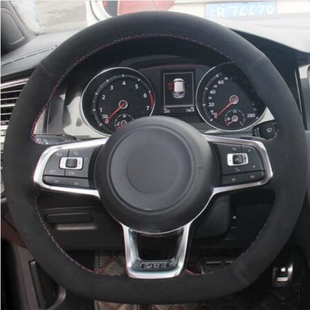 (Stil 09) Svart mocka hand-sytt ratt överdrag för Volkswagen Golf 7 GTI Golf R MK7 VW Polo GTI Scirocco 2015 2016
