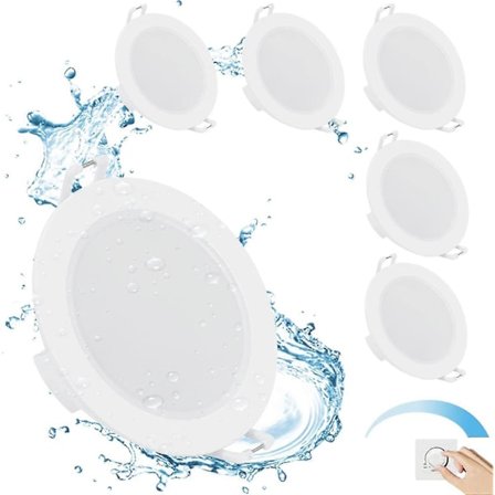 Flkwoh Spot LED Indbygget Dæmpbar, 6W 4000K Naturhvid, IP65 Loftlampe LED Badeværelse, Spot LED Ekstra Tynd 35mm, Huldiameter 68-80mm, AC
