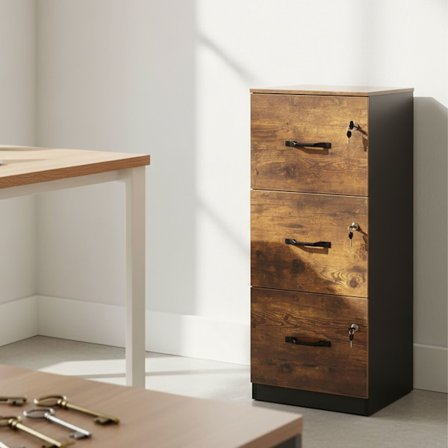 Lodret hængende arkivskab med 3 skuffer, aflåseligt