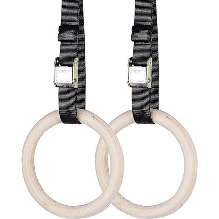 Gymnastikkringer i tre inkludert opphengsstropper - Sett 2-6 meter lange - Justerbare gymnastikkringer