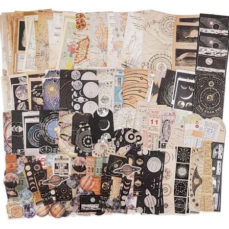 Vintage Scrapbook-tilbehørspakke (200 deler) for Witchy Junk Journal Bullet Journals Planners Space Moon Paper Stickers Craft Kits Collage (Celestial)