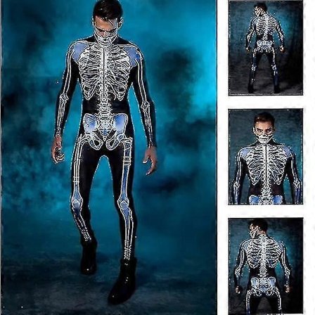 Halloween Skjelett 3D Print Kostyme Bein Hodeskalle Skinny Bodysuit Jumpsuit Sexy Hodeskalle Bodysuit