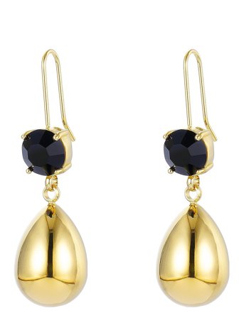 Drop Crystal Hook Earring Black/Gold Gold Bud To Rose