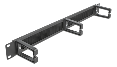 Delock Cable Management Brush Strip with 3 hooks - styringspanel for rackkabler med børste - 1U - 19"