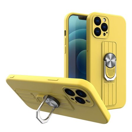 Ring Case silikoni tapauksessa sormi ote ja jalusta iPhone 13 mini keltainen