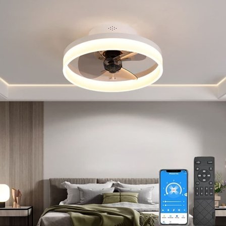 LED Ceiling Fan with Light - Silent, 6 Speeds, 3-Color Dimmable, Reversible Fan, with Remote Control