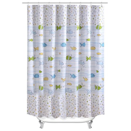 Bruseforhæng 200x200cm Bubble Fish, vægtet søm, anti-skimmel tekstil, vandafvisende, vaskbare polyester badeforhæng med øjer og 12 bruse—yux