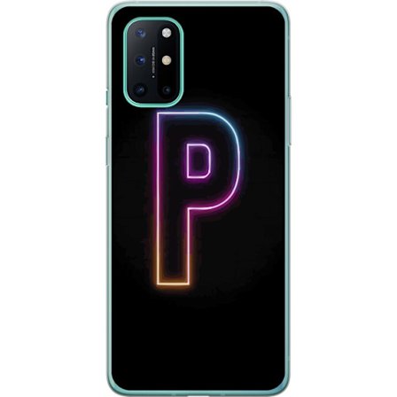 Kompatibel Mobilcover til OnePlus OnePlus 8T Minimalistisk neonbogstav P i farvegradient og lyseffekt mod sort baggrund i digital neonstil