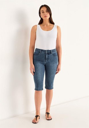 Cellbes of Sweden - Crop jeans med superstræk Sara i mellemblå / denim til damer i størrelse 60