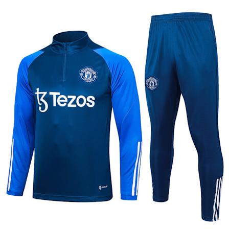 Sæson 23-24 Manchester United Hjemme Langærmet Trøjesæt Børne Langærmet Voksensæt Blå blue 12
