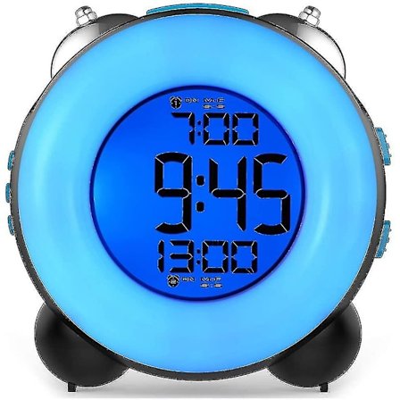 Høy Alarmklokke Kompatibel for Tunge Sovere Med Valgfri Alarm Dobbel Alarm Innstilling Snooze Funksjon (Full Kropp Blå)