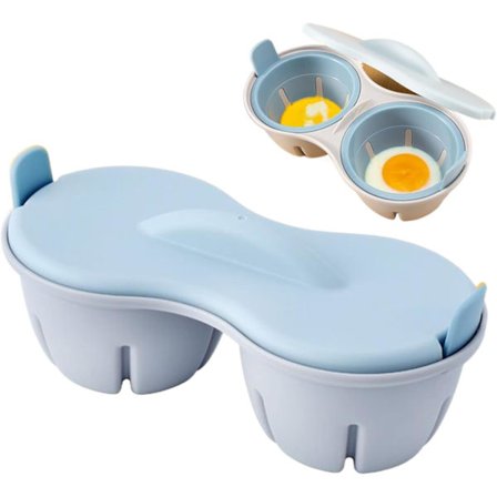 Mikrovågsugn Äggkokare för 2 Ägg, Non-Stick Frukostkokare med Lock, Portabel Värmebeständig Köksapparat för Snabb Pochering