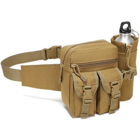 Midjeveske med flaskeholder, veske, midjepakke, multifunksjonell crossbody-veske, rumpetaske, turklatring, midjeveske, taktisk veske for