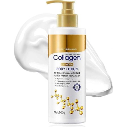 Kollagen kroppslotion för torr hud med hydrolyserat kollagen, anti-rynk fuktkräm för slät, fast och återfuktad hud