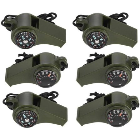 6-delars Nödvisselset (med snodd) - 3-i-1 Nödvissel med kompass och termometer - Överlevnadsvissel