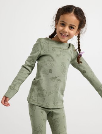 Lindex Top Merino Wool Aop - Green - 128/134