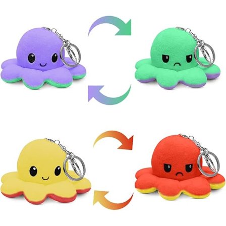 2 styk blæksprutte, plysdyr, nøglering, vendbar blæksprutte, humørblæksprutte, krammedyr, nøglering, plys til børn, piger og drenge, gaver