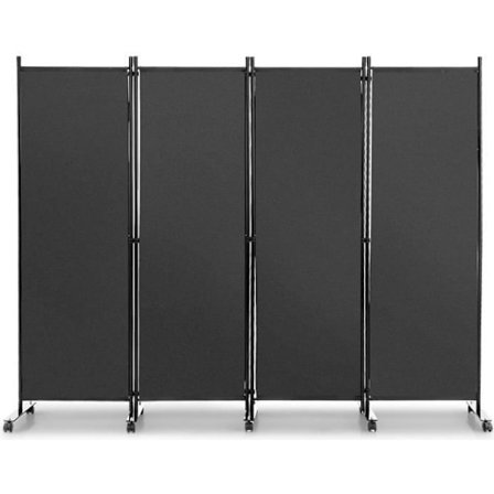 COSTWAY Foldeskærm på hjul 4 paneler, fritstående rumdeler Beskyt privatlivets fred, 225 x 173 CM Grå
