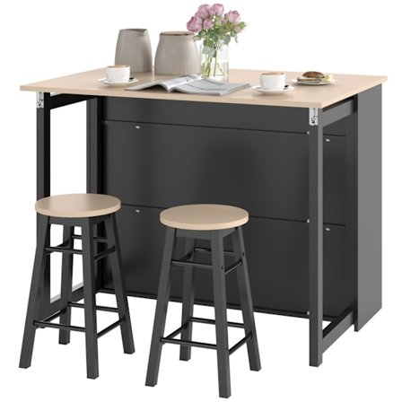 Rootz 3 -stykke Barset - Bar Table Set - Foldbart spisestue - 6 Opbevaringsrum - 116x70x89.5cm