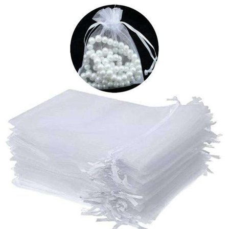 100 Organzaposer, 9 x 7 cm - Håndsyet hvid