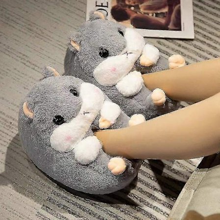 Highland Cow Otter Dyr Toeskoer Juler Varme Myke Innendørs Plysj Toeskoer Kvinner Voksne Flatt Med Fuzzy Hjemmesko