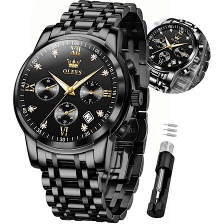 Herreklokker luksus business rustfritt stål Chronograph Moon Phase vanntett dato analog kvartsklokker for menn, sølv/blå/svart/gull urskive