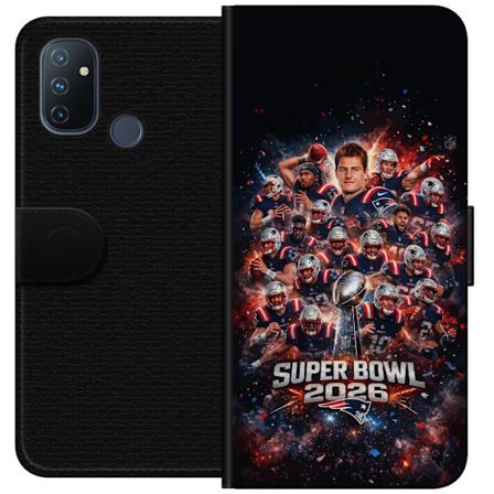 Kompatibelt Lommeboketui til OnePlus Nord N100 Super Bowl 2026 plakat med New England Patriots og NFL-trofe i eksplosiv sportsdesign