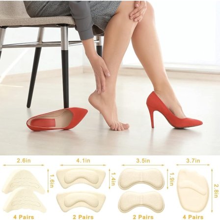 12 par højhælede sko puder - Justerbar tå padding, indlægssåler, hælgreb, foringspuder