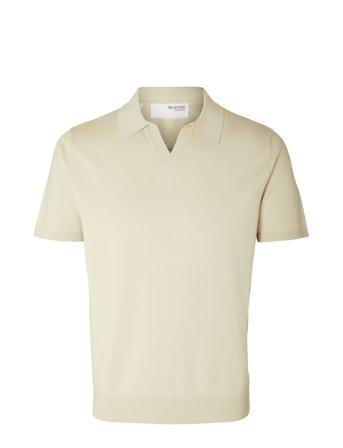 Slhteller Ss Knit Polo W Beige Selected Homme