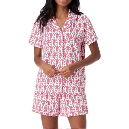 Dames Pyjamasett 2-delt Knapp Ned Monkey Shorts Sett Y2k Preppy Loungewear Pjs
