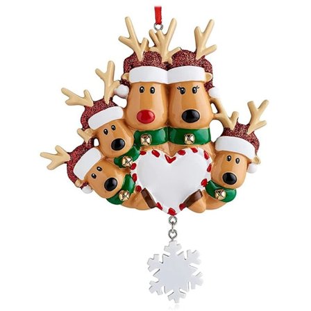 Personoitu peuraperheen joulukuusen koriste Perheen joulukoristeiden sarja Luova lahja (Joulupeura, 5 hengen perhe)