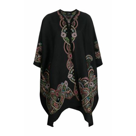 Etro Jacquard Cape Sort, Dame Poncho, Størrelse: ONE Size