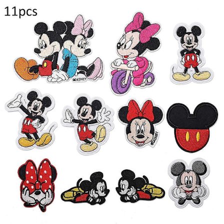 11 st Mickey Minnie Mouse Sy på/Stryk på Lappar, Cartoon DIY Broderade Applikation Reparationslapp för Jackor, Jeans, Byxor, Kläder {DB}