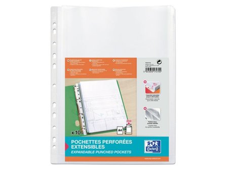 Oxford Plastficka, A4, stansad, 200 mikrometer, polypropylen, jämn, 11 hål, genomskinlig 10/fp - Lyreco - Kontorsmaterial - Mappar och plastfickor - 
