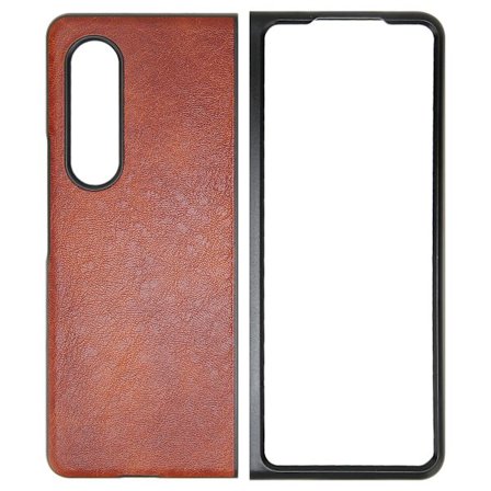 Business PU Läder Telefonfodral för Galaxy Z Fold 3 Reptålig Fällbar Skärm Telefonfodral Kaffe