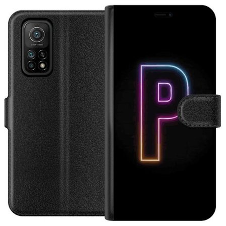 Yhteensopiva Lompakkokotelo Xiaomi Xiaomi Mi 10T Pro 5G Minimaalinen neonkirjain P värin asteittaisella muutoksella ja valotehosteella mustaa taustaa