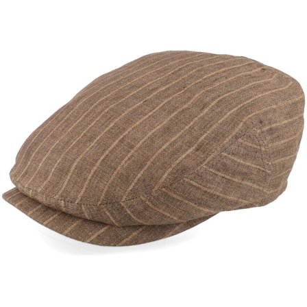 Stetson - Kent Linen Pinstripe Brown Flat Cap Flatcap Brown Cap - @ Hatstore