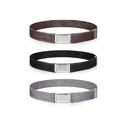 3 st Spädbarn Barn Elastiskt Band Justerbart Spänne Elastiskt Bälte Silver Fyrkantigt Spänne för Pojkar Flickor