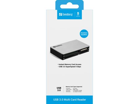 Sandberg USB 3.0 Multi Card Reader - Kortleser (MS, MMC, SD, xD, CF, TransFlash, microSD, SDHC, MS Micro) - USB 3.0