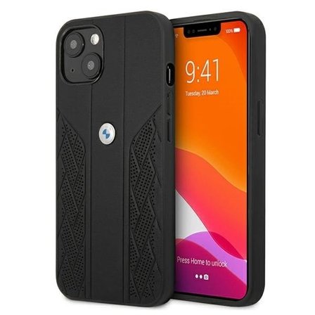 BMW Läder Curve Perforate Skal iPhone 13 Mini - Svart