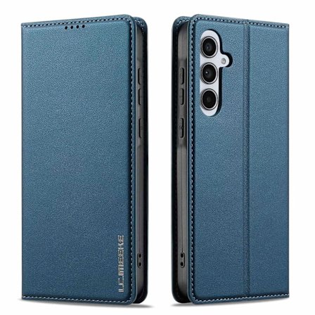 Fodral för iPhone 15 Plus/iPhone 14 Plus blått magnetiskt plånboksfodral med korthållare