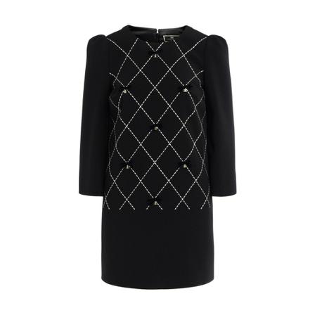 Elisabetta Franchi Diamond Patterned Crew Neck Kjole With Charms Sort, Dame