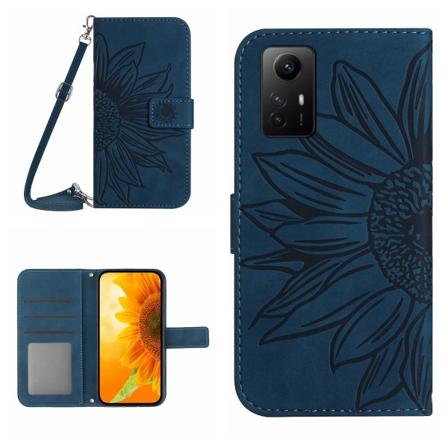 Ht04 för Xiaomi Redmi Note 12s 4g läderställ Cover Solrospräglat phone case med axelrem Dark Blue none