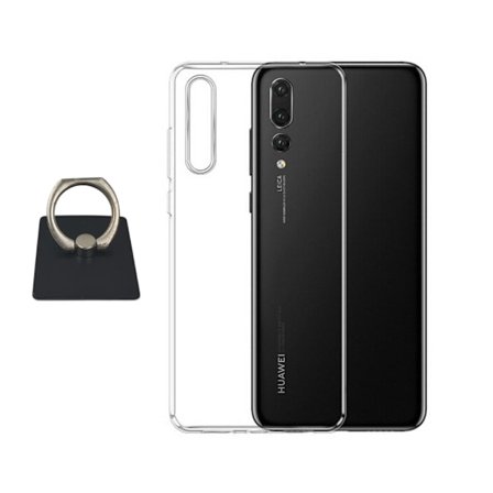 Huawei P20 Skal & Fyrkantig Fingerhållare - Skydd och Komfort - Svart