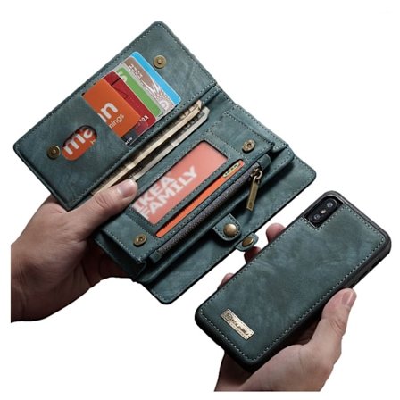 CASEME iPhone Xs Max beskyttelses deksel av behandlet kuskinn og plastikk med 2 i 1 design og vintage stil - blå